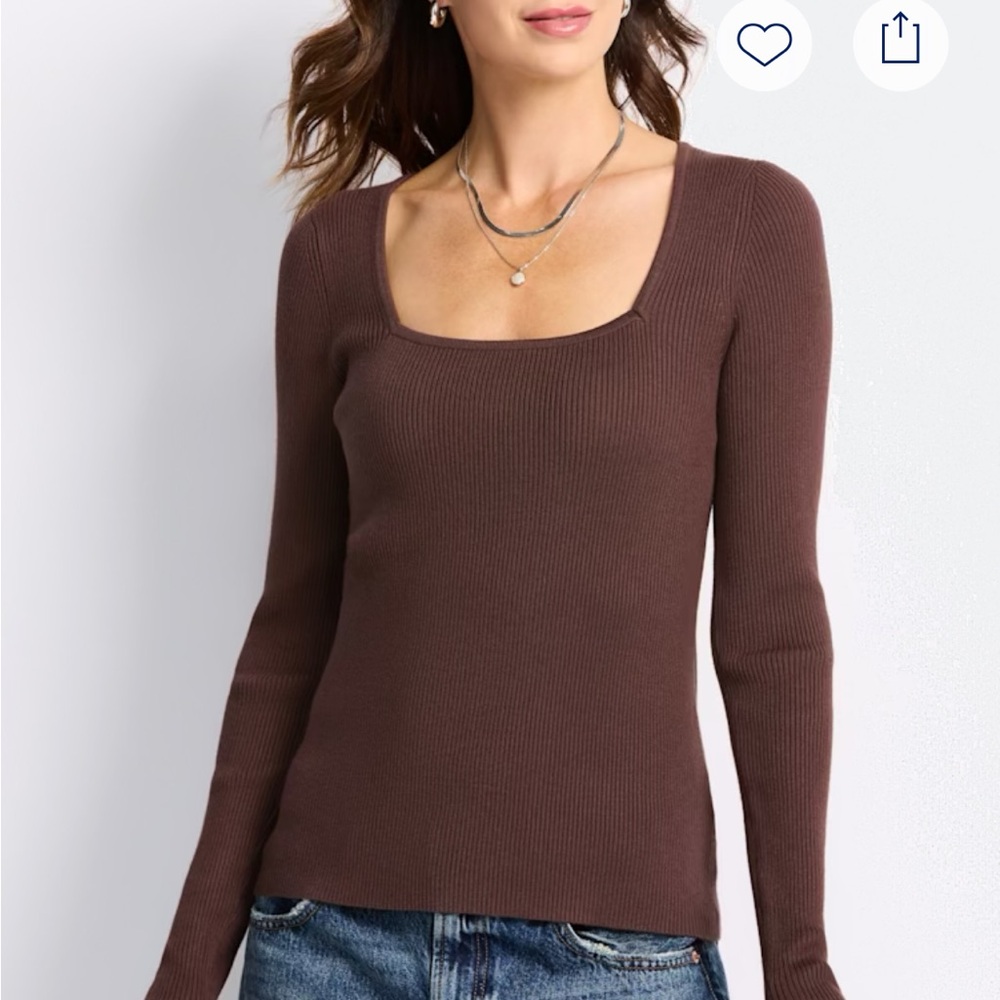 NWT Lightweight brown square neck ribbed sweater size M